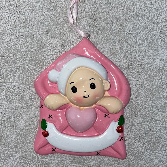 Baby Girl’s pink Christmas ornament nwt can be personalized